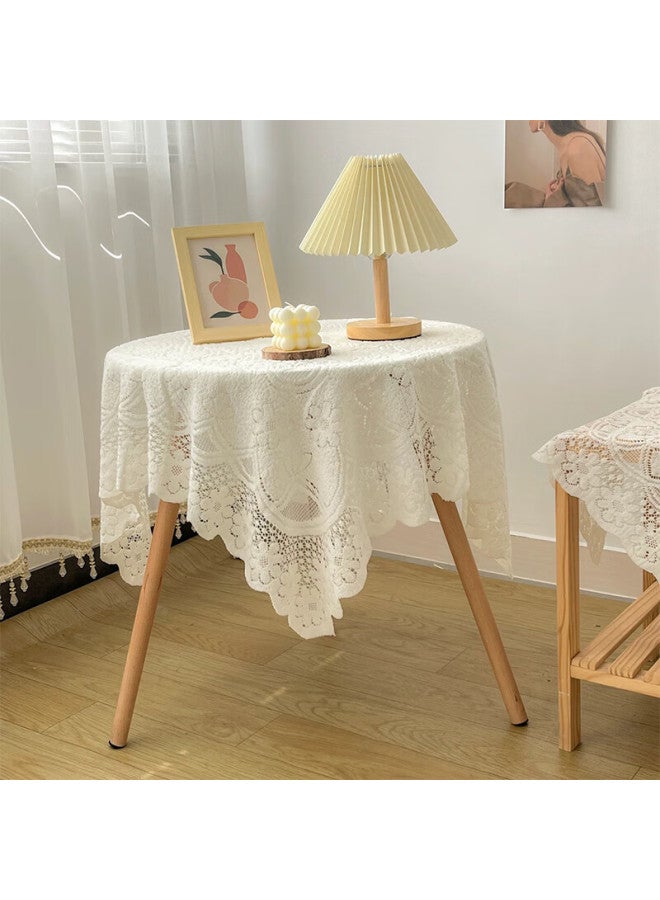 Moon Time French Vintage Coffee Table And Dining Table Cloth, Luxurious High-end White Lace, Instagram-style Bedside Table Cover, 90*90 - Image 4