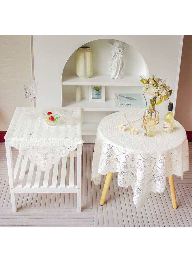 Moon Time French Vintage Coffee Table And Dining Table Cloth, Luxurious High-end White Lace, Instagram-style Bedside Table Cover, 90*90 - Image 3