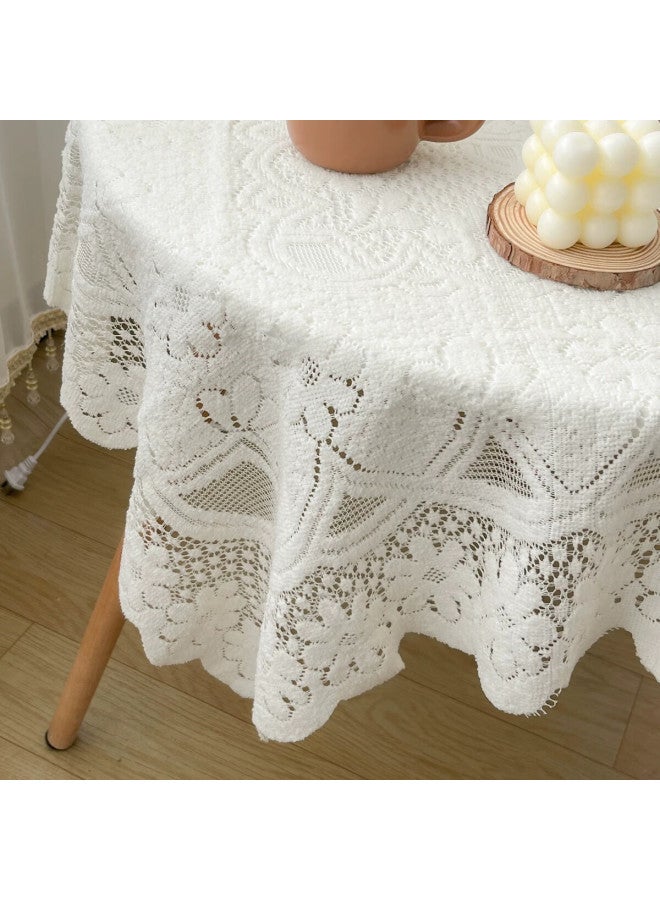 Moon Time French Vintage Coffee Table And Dining Table Cloth, Luxurious High-end White Lace, Instagram-style Bedside Table Cover, 90*90 - Image 2
