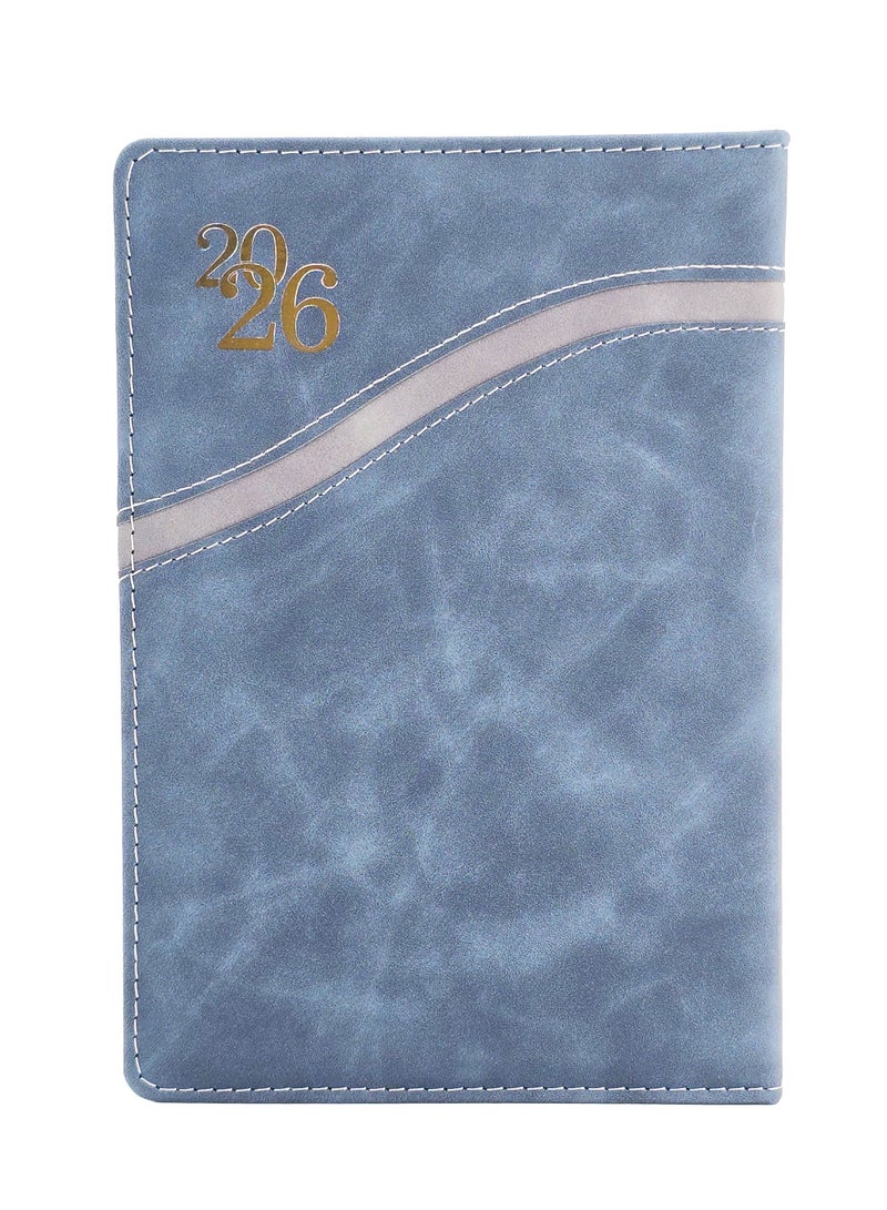 أجندة 2026 جلد صناعي مقاس A5، ورق سميك، مخطط يومي - أزرق - Image 1