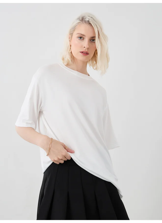 تايك تو Take Two Slogan Print Round Neck Oversized T-Shirt