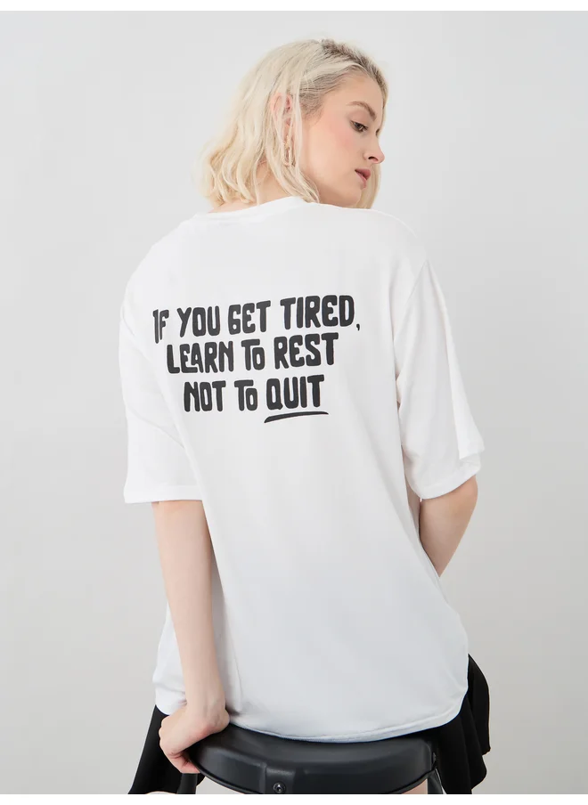 تايك تو Take Two Slogan Print Round Neck Oversized T-Shirt