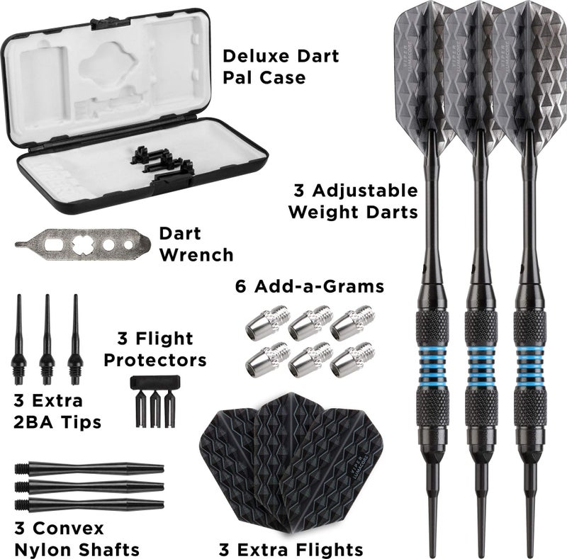 Viper Bobcat Adjustable Weight Soft Tip Darts with Storage/Travel Case: Black Coated Brass, Blue Rings, 16-18 Grams - Image 4