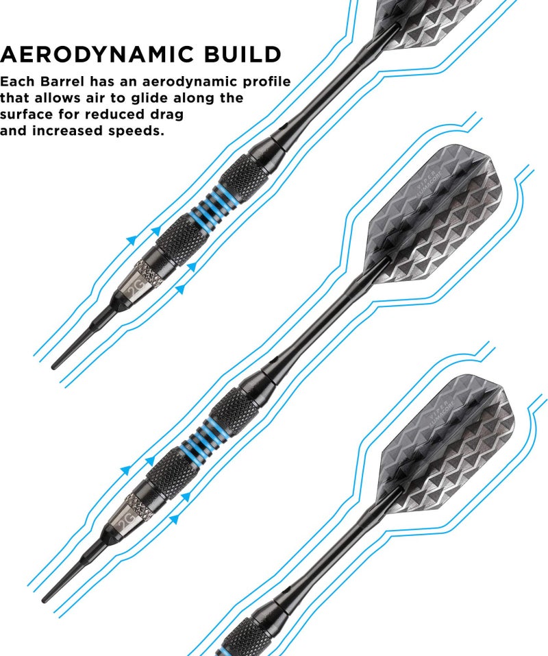 Viper Bobcat Adjustable Weight Soft Tip Darts with Storage/Travel Case: Black Coated Brass, Blue Rings, 16-18 Grams - Image 3