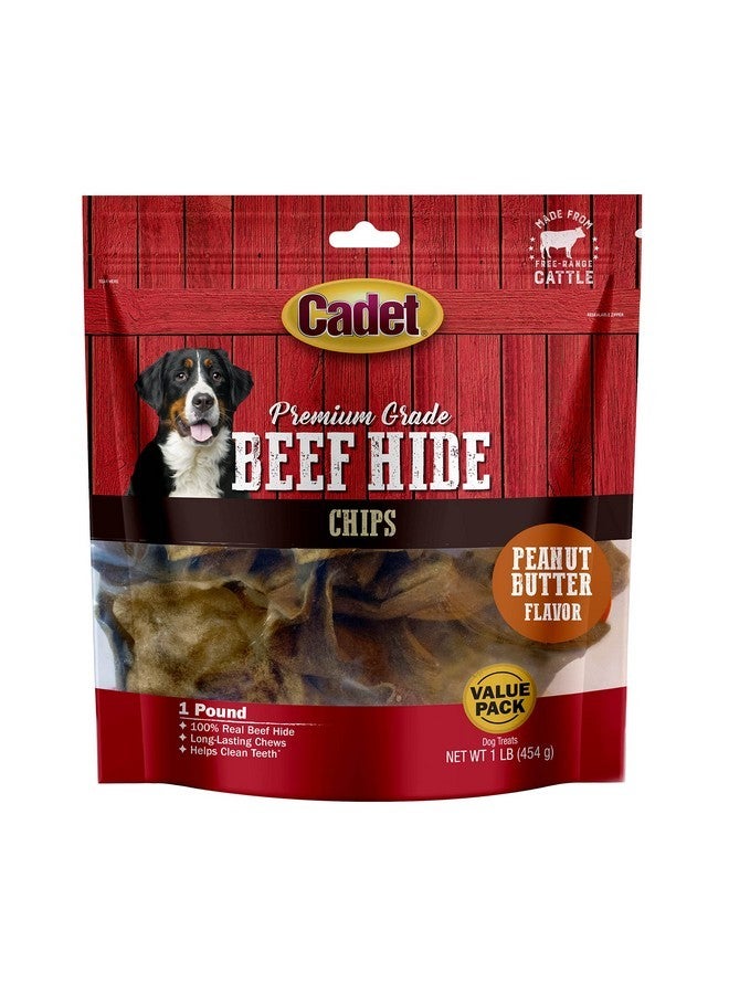 كاديت جلد بقري فاخر من كاديت للكلاب، رقائق جلد خام طويلة الأمد، علكات للكلاب بمكون واحد، بنكهة زبدة الفول السوداني، 1 رطل - Image 1