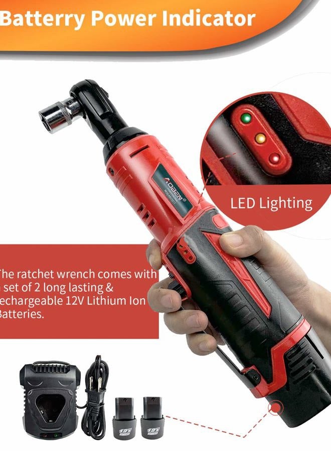 AOBEN Cordless Ratchet Wrench, 3/8 Inch 12V Ratchet Tool Set with 2 Packs of 2000mAh Lithium Ion Battery and Charger - Image 4