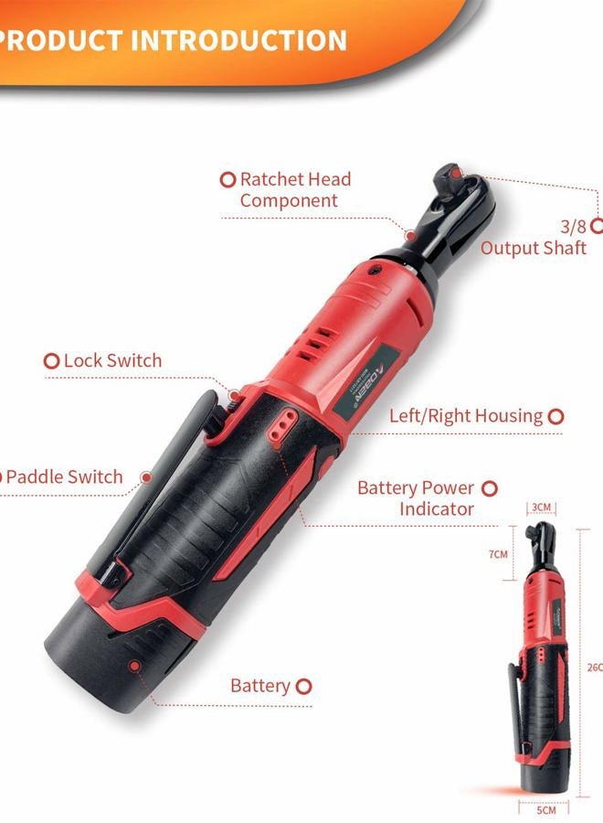 AOBEN Cordless Ratchet Wrench, 3/8 Inch 12V Ratchet Tool Set with 2 Packs of 2000mAh Lithium Ion Battery and Charger - Image 2