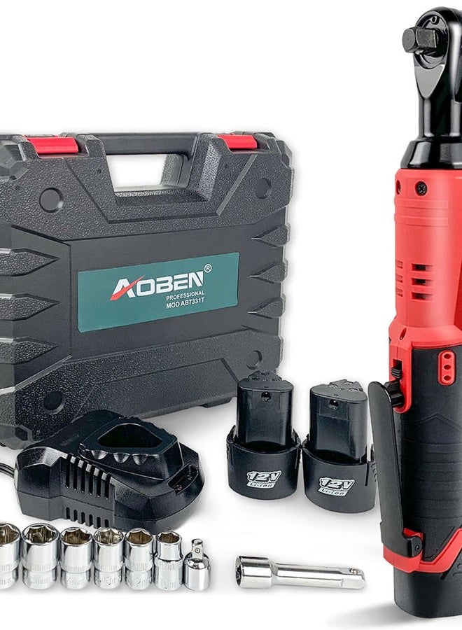 AOBEN Cordless Ratchet Wrench, 3/8 Inch 12V Ratchet Tool Set with 2 Packs of 2000mAh Lithium Ion Battery and Charger - Image 1