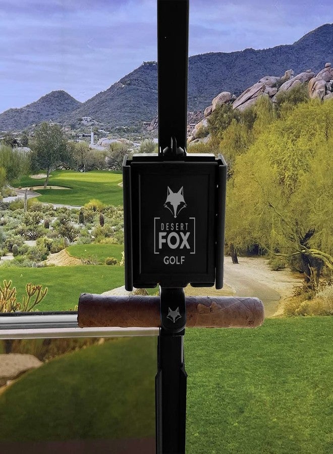 DESERT FOX GOLF Phone Caddy and Cigar Holder - Adjustable Cart Mount With Secure Clip - Hands-Free GPS & App Access - Fits All Phones (Black) - Image 1