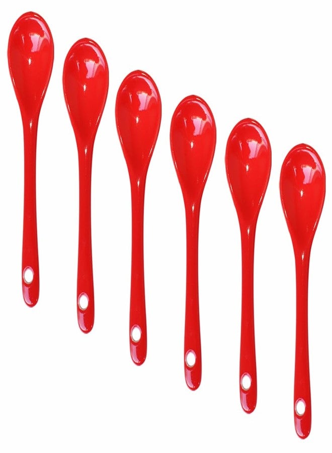 Lotatheta Red 6 pcs Porcelain Egg Spoons Ceramic Spoons 4.7 inch Coffee Dessert Yogurt Tea Milky Tea - Image 1