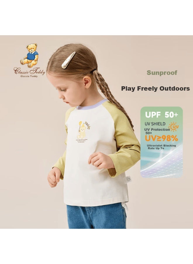 Classic Teddy Kids Long Sleeve T-shirt Uni Round Neck Antibacterial Quick-dry Sun Protection Spring Top Mustard 130 - Image 1
