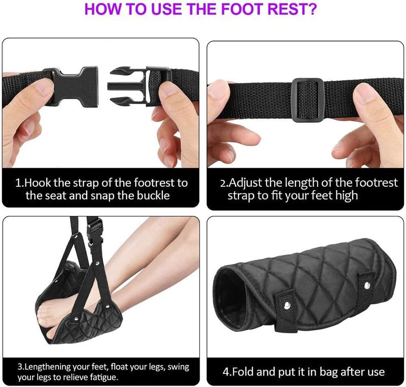 كاست ويف أرجوحة قدم للطائرة، مسند قدم مثالي للطائرة أو المكتب لراحة قدميك، مسند قدم محمول للسفر، ملحقات سفر للطائرة، أرجوحة قدم للمكتب، حامل قدم مريح للطائرة، لون أسود - Image 3