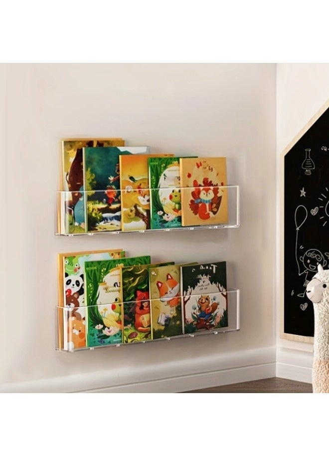 شيبشيب حامل كتب مثبت على الحائط، عبوتان، لرفوف الصحف والمجلات، حامل ملفات حديث لغرفة النوم، مناسب لغرف الأطفال/غرف النوم/غرف اللعب/المساحات الصغيرة (الأبعاد: 17.7 بوصة طول × 2 بوصة عرض × 3.5 بوصة ارتفاع). - Image 1