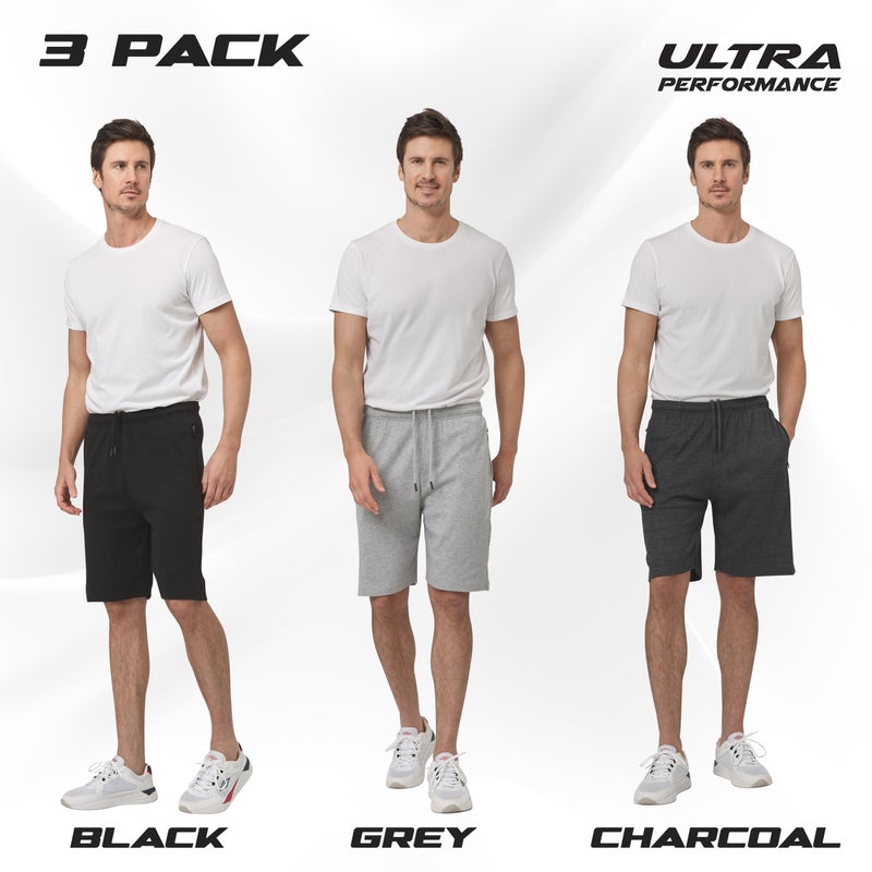 Ultra Performance 3 Pack Mens Shorts Casual Men's Athletic Short Workout Gym Shorts for Men with Zipper Pockets, Small - 5X - Image 2