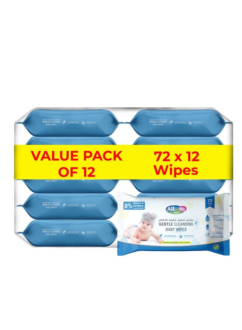 All day wipes All Day Gentle Cleansing Baby Wet Wipes Blue-72 Count With High Water Concentration, Soft and Mild Formula for Everyday Baby Care. Keeps Baby's Skin Fresh, Clean, and Moisturized. ( Pack of 12) - Image 1