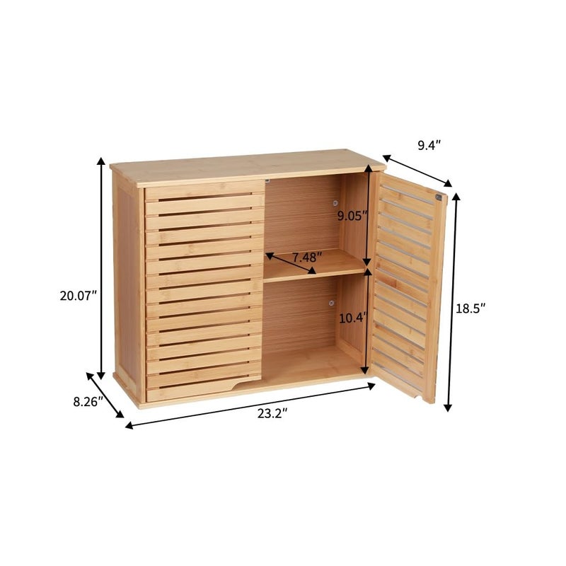 HYNAWIN Bathroom Wall Mounted Medicine Cabinet, Over-The-Toilet Storage Organizer,Bamboo 2 Tier Shelf with Double Door - Image 5