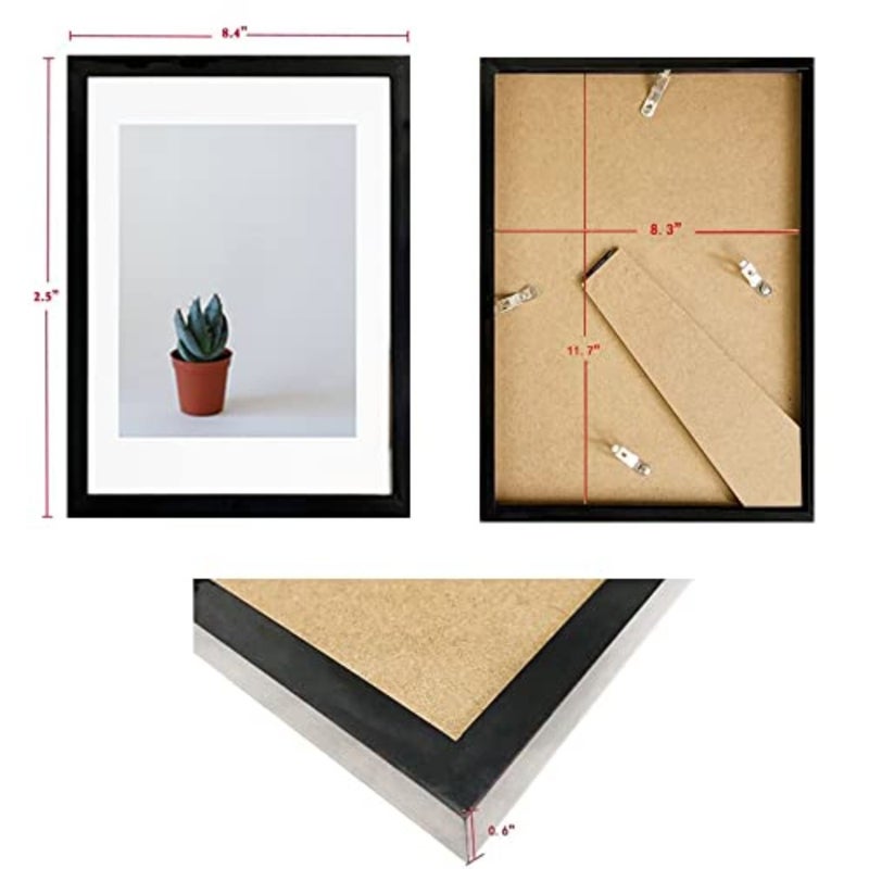 8.3x11.7 Black Picture Frames Set of 4, Photo Frames for Wall or Desktop Display, Poster Frame for OfficeHomeLiving Room Wall Hanging Decoration Frame Wall Art - Image 5