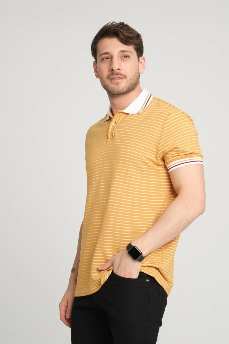 الكسندر جاردي Striped Polo Neck T-Shirt (E24-0022)