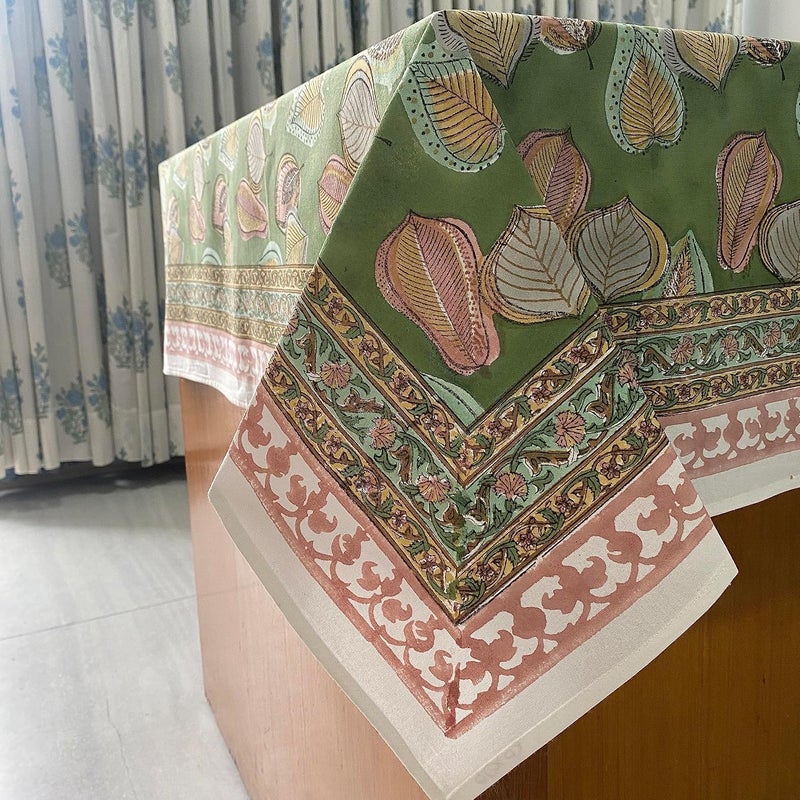 Ridhi Peppermint Green 72X190 Inches Rectangle 100 Cotton Hand Block Print Tablecloth Washable Halloween ThanksgivingChristmas PartiesWedding UseFall dcor Farmhouse Dining Dinner tablecloths - Image 1