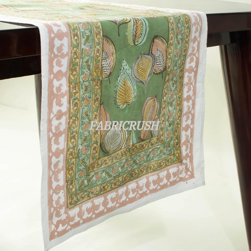 Ridhi Peppermint Green 72X190 Inches Rectangle 100 Cotton Hand Block Print Tablecloth Washable Halloween ThanksgivingChristmas PartiesWedding UseFall dcor Farmhouse Dining Dinner tablecloths - Image 2