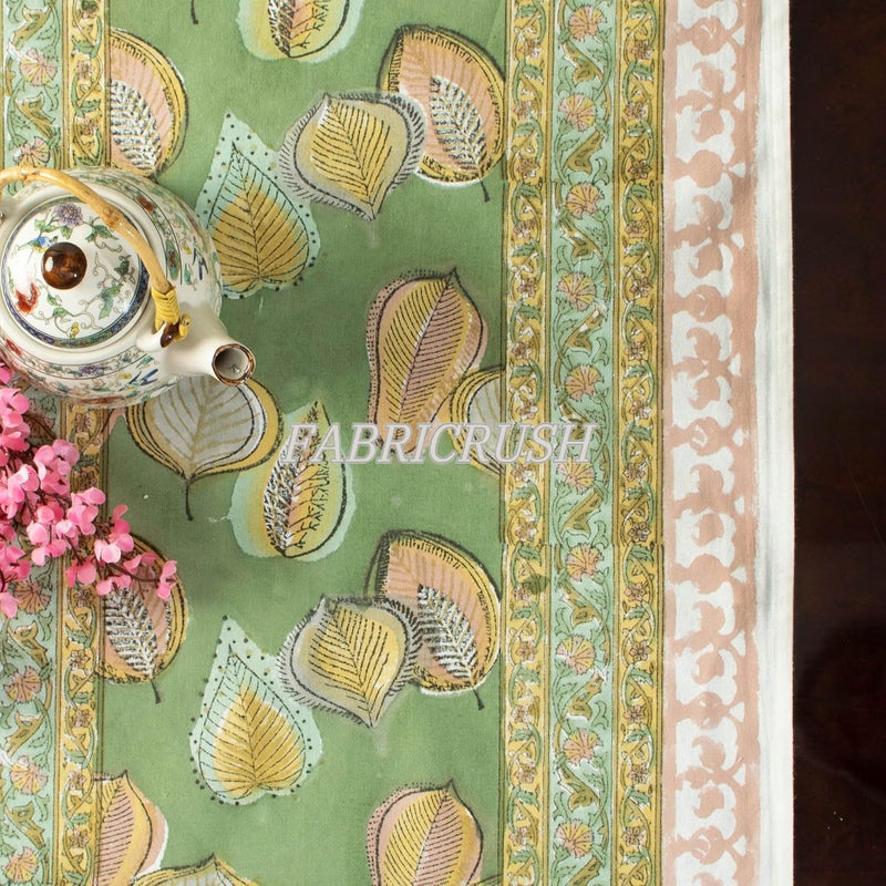 Ridhi Peppermint Green 72X190 Inches Rectangle 100 Cotton Hand Block Print Tablecloth Washable Halloween ThanksgivingChristmas PartiesWedding UseFall dcor Farmhouse Dining Dinner tablecloths - Image 5