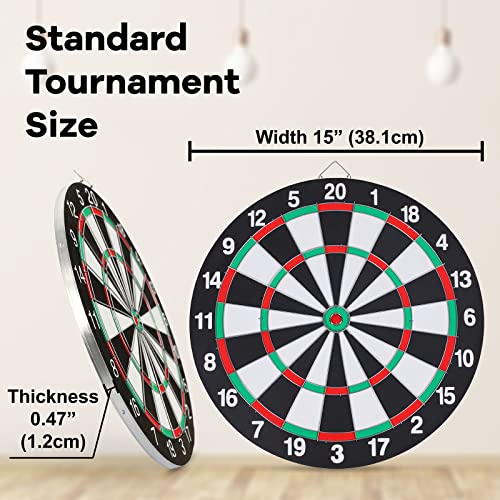 VAALZEE Dart Board Set, Double-Sided 15 Inch Dartboard Game with 6 Steel-Plastic Darts, Man Cave Stuff for Adults, Bars, Arcades, Billiard Rooms, Family Leisure Sport - Image 3