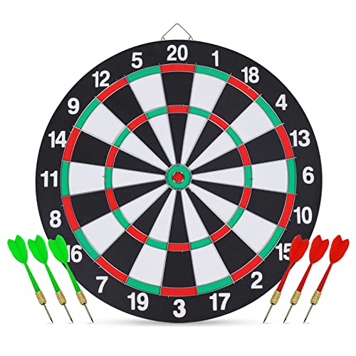 VAALZEE Dart Board Set, Double-Sided 15 Inch Dartboard Game with 6 Steel-Plastic Darts, Man Cave Stuff for Adults, Bars, Arcades, Billiard Rooms, Family Leisure Sport - Image 1