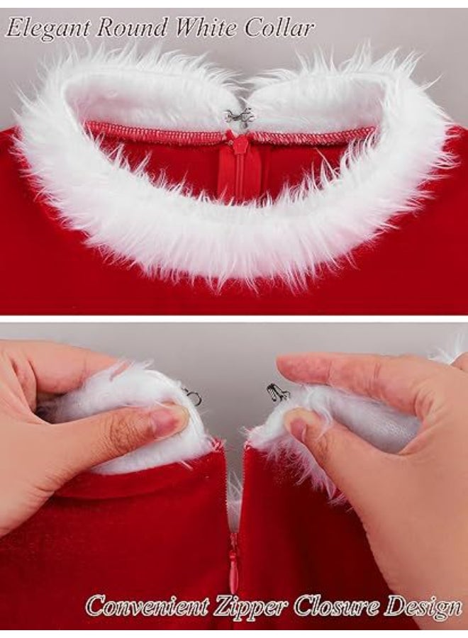 Ciao Children’s Christmas Santa Dress Costume – Red Velvet Long-Sleeve Dress with Fur Trim, Hat, Belt, Gloves & Striped Stockings Holiday Set (Size 110 cm, 4–5 Years) - Image 2