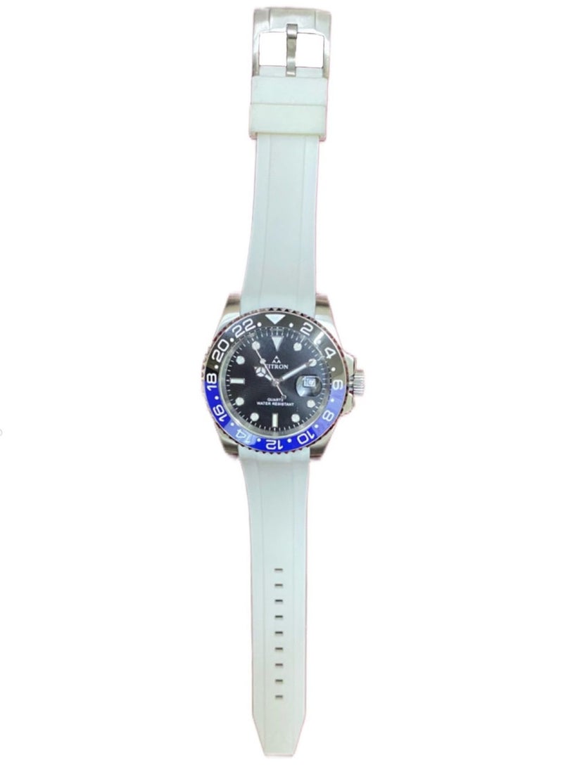 Fitron Men’s White Rubber Watch with Black Dial and Blue/Black Bezel - Image 4
