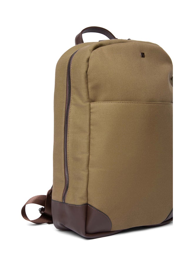 Fancy Logo Embellished Canvas Backpack With Canvas Strap And Front Big Pocket