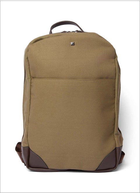 Fancy Logo Embellished Canvas Backpack With Canvas Strap And Front Big Pocket