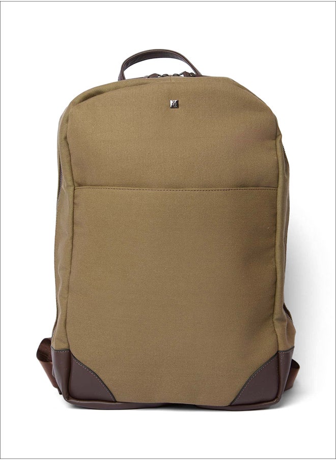 Fancy Logo Embellished Canvas Backpack With Canvas Strap And Front Big Pocket