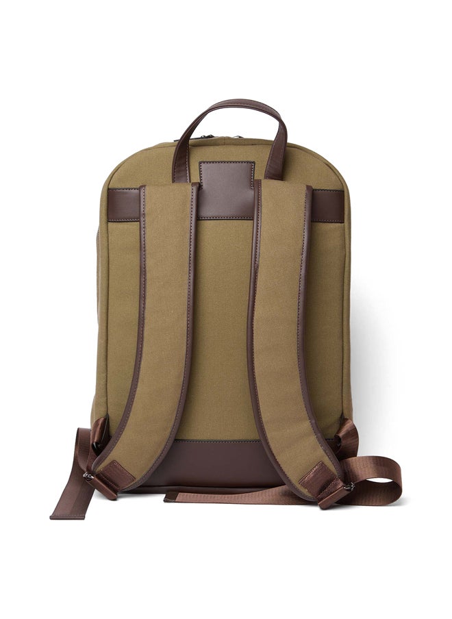Fancy Logo Embellished Canvas Backpack With Canvas Strap And Front Big Pocket