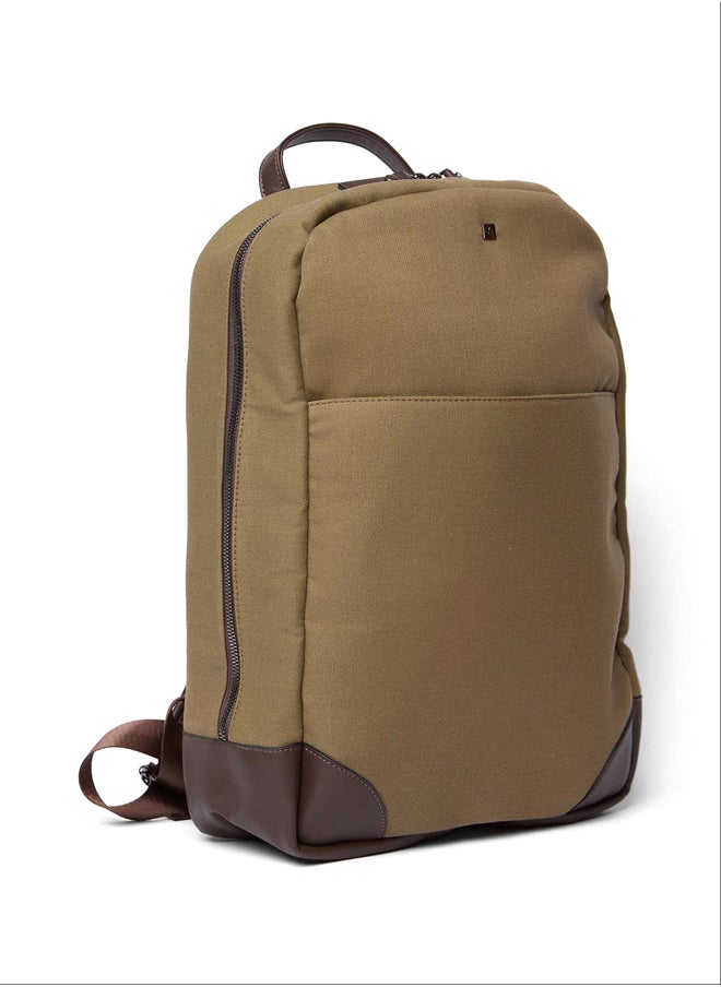 Fancy Logo Embellished Canvas Backpack With Canvas Strap And Front Big Pocket