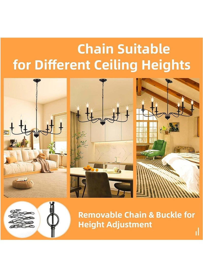 VUCATIN Height Adjustable Chandeliers, 6-Light Pendant Light, Farmhouse Hanging Lights for Dining Room, Vintage Ceiling Lights for Living Room Bedroom Hall (Black) - Image 5