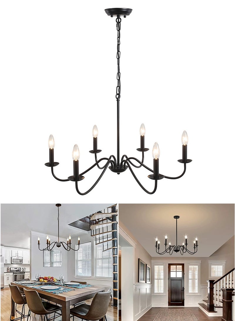 VUCATIN Height Adjustable Chandeliers, 6-Light Pendant Light, Farmhouse Hanging Lights for Dining Room, Vintage Ceiling Lights for Living Room Bedroom Hall (Black) - Image 1