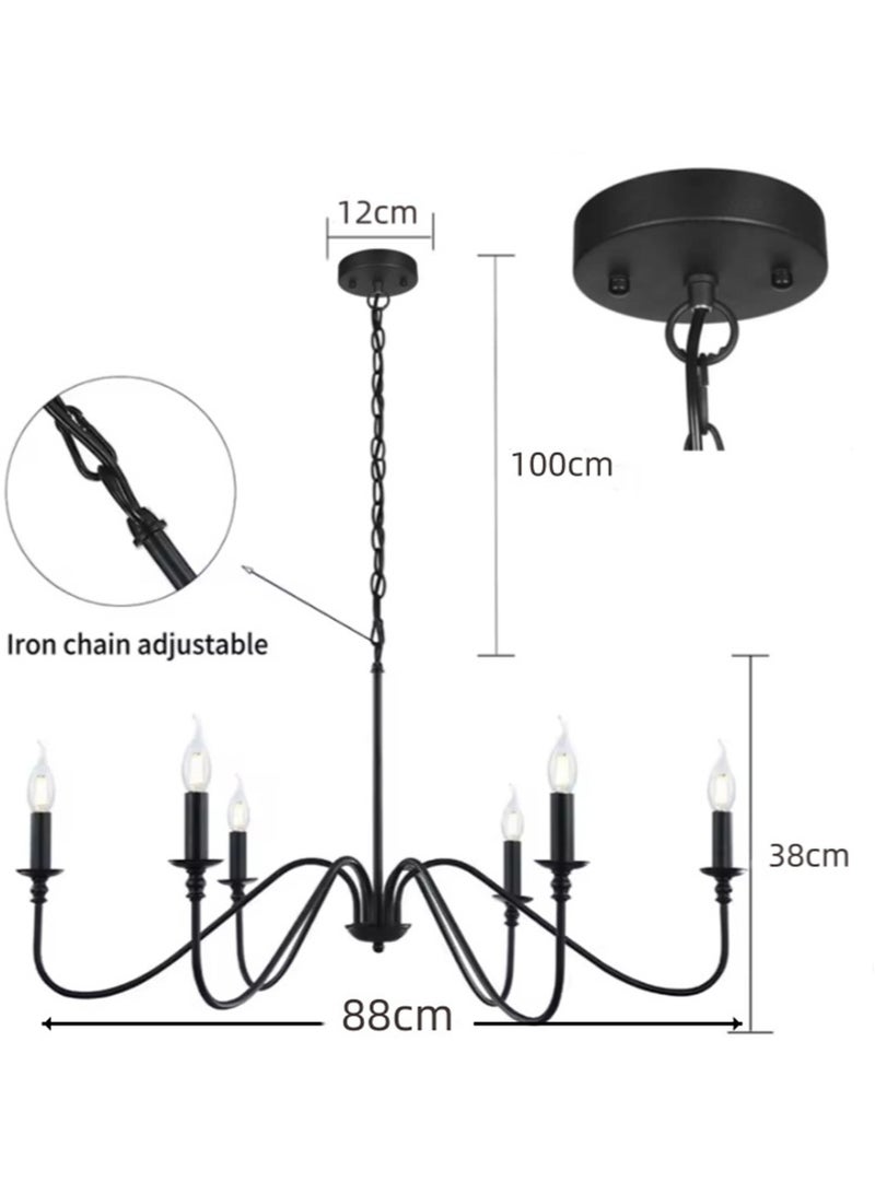 VUCATIN Height Adjustable Chandeliers, 6-Light Pendant Light, Farmhouse Hanging Lights for Dining Room, Vintage Ceiling Lights for Living Room Bedroom Hall (Black) - Image 4