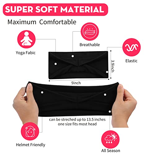 RITOPER Black Workout Yoga Headbands for Women,6 Pack Wide Elastic Thick Headbands for Running Athletic, Non Slip Stretchy Sweat Head Bands Hair Bands (Solid Headband) - Image 3
