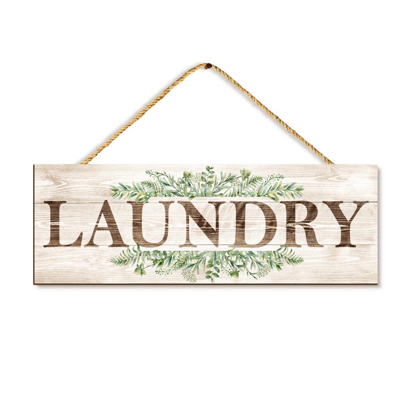 VGICH Laundry Sign Wall Decor, Laundry Wall Art with Plant Print, Rustic Farmhouse Wall Hanging Wooden Plaque for Home Decorative (Laundry), 4.7 x 13.7 inches - Image 1