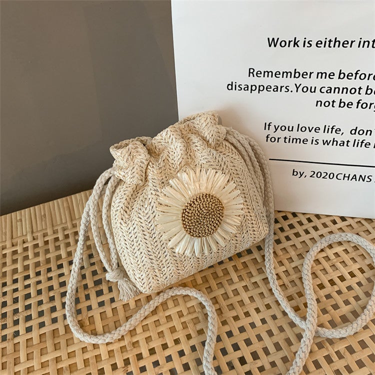 Woven Straw Bucket Shoulder Bag - Image 1