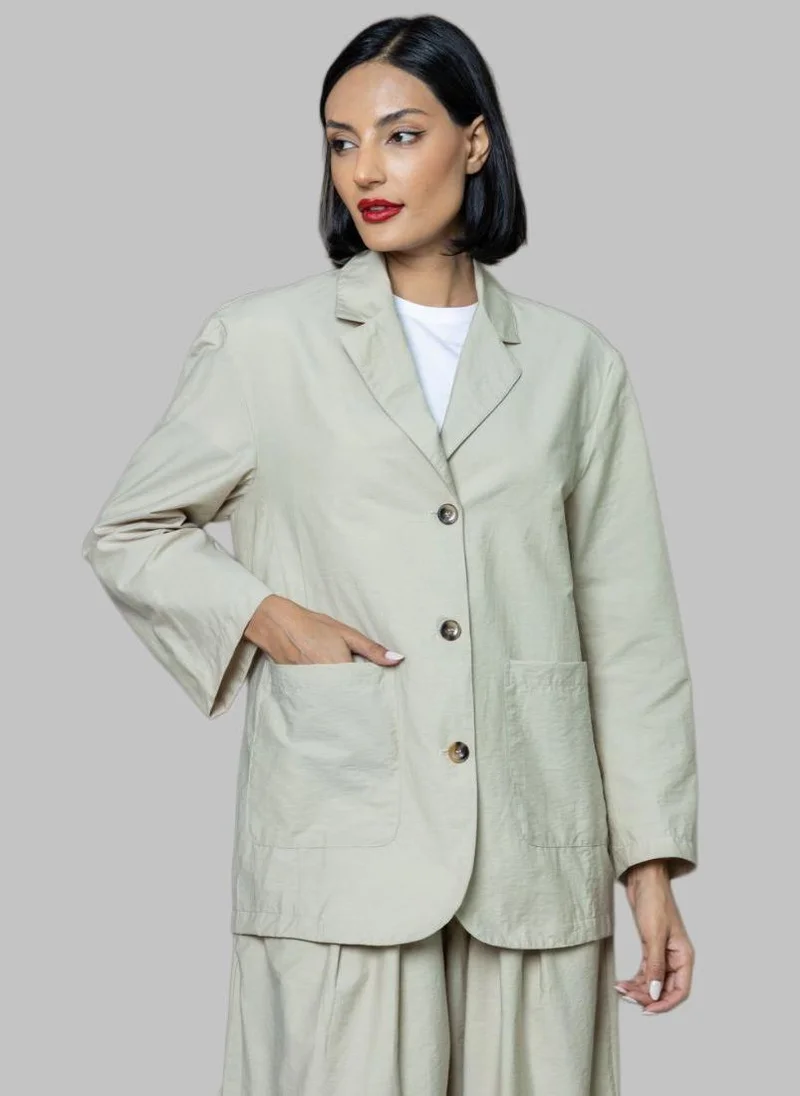 Bond Beige Lightweight Blazer and Wide-Leg Pants Co-Ord Set