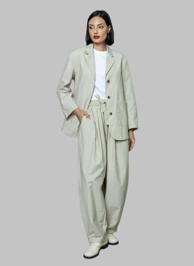 Bond Beige Lightweight Blazer and Wide-Leg Pants Co-Ord Set