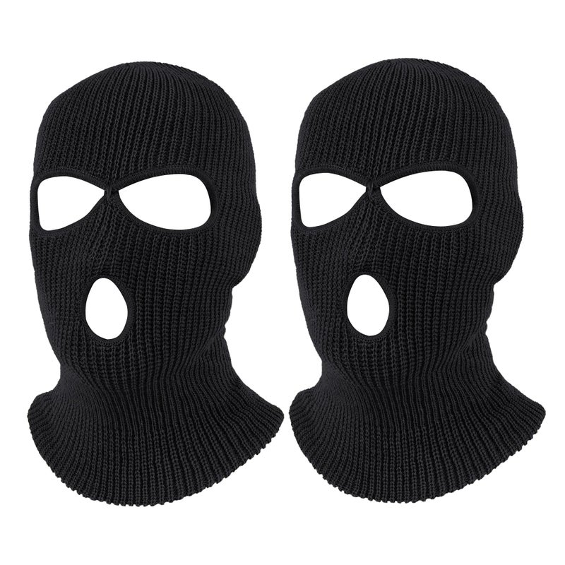 Pukavt 2 Pack 3 Hole Winter Knitted Mask, Full Face Cover Ski Mask Warm Balaclava for Skiing, Motorcycle, Snowboard Black/Black - Image 1