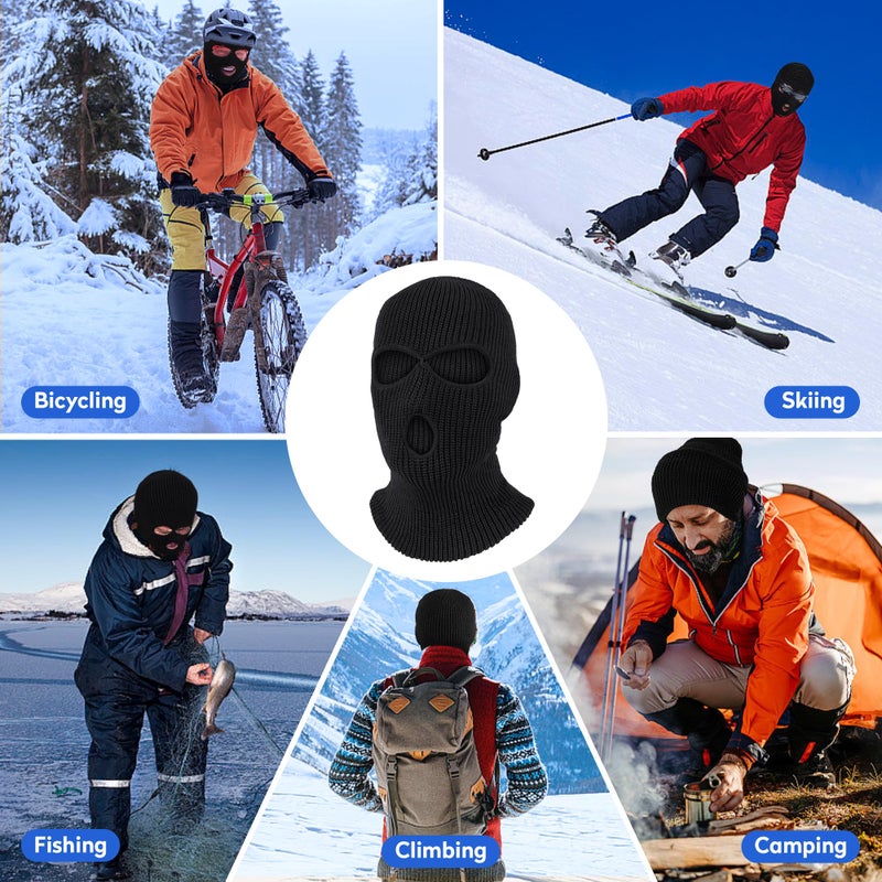 Pukavt 2 Pack 3 Hole Winter Knitted Mask, Full Face Cover Ski Mask Warm Balaclava for Skiing, Motorcycle, Snowboard Black/Black - Image 5