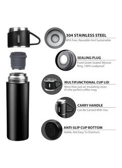 TIGER 500ml Stainless Steel Vacuum Thermos Flask with Silicone Handle – Insulated Water Set with 2 Stainless Steel Cups for Hot & Cold Drinks – Ideal for Outdoor Travel, Camping, Hiking | Gift Box Set (2 PACK) BLACK  - Image 5