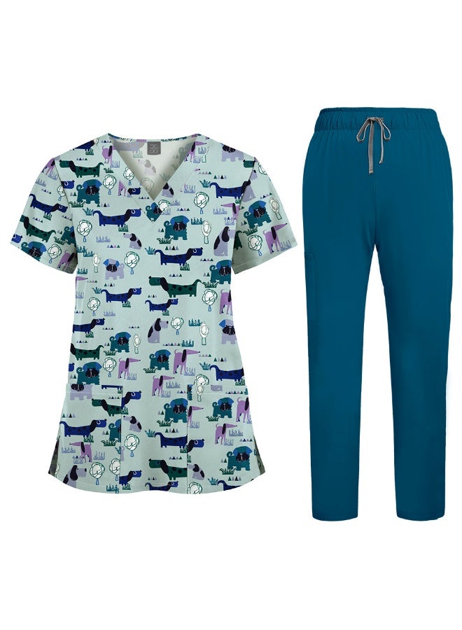 NIBEMINENT Floral Print Nursing Scrubs Tops Hospital Scrubs Uniforms Short Sleeve Hospital Uniforms Women Nursing Scrubs - Image 1