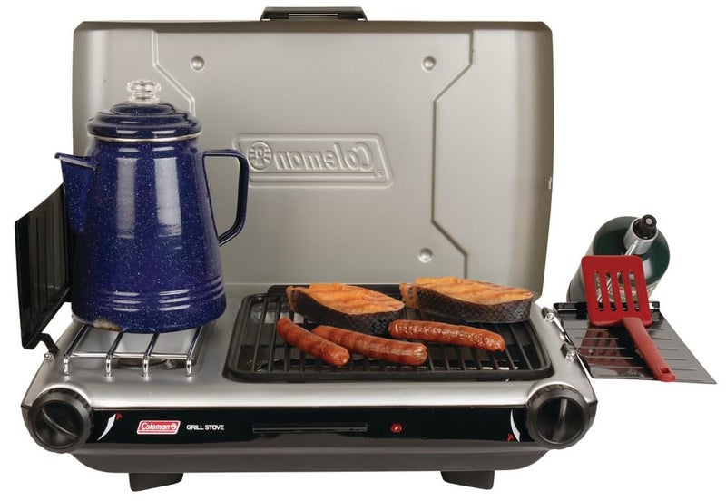 Coleman Tabletop 2in1 Grill Stove with 2 Adjustable Burners Propane GrillStove with PushButton Starter Wind Guards Grease Tray 20000 BTUs of Power for Camping Tailgating More - Image 2
