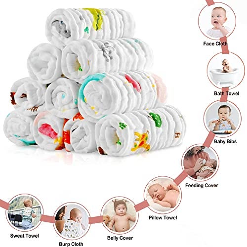 FIMALIA Dry Muslin Wash Cloth Organic Cotton Face Towel Handkerchief for Baby New Born/Infants/Toddlers (Color & Print May Vary) (Pack of 5) - Image 2