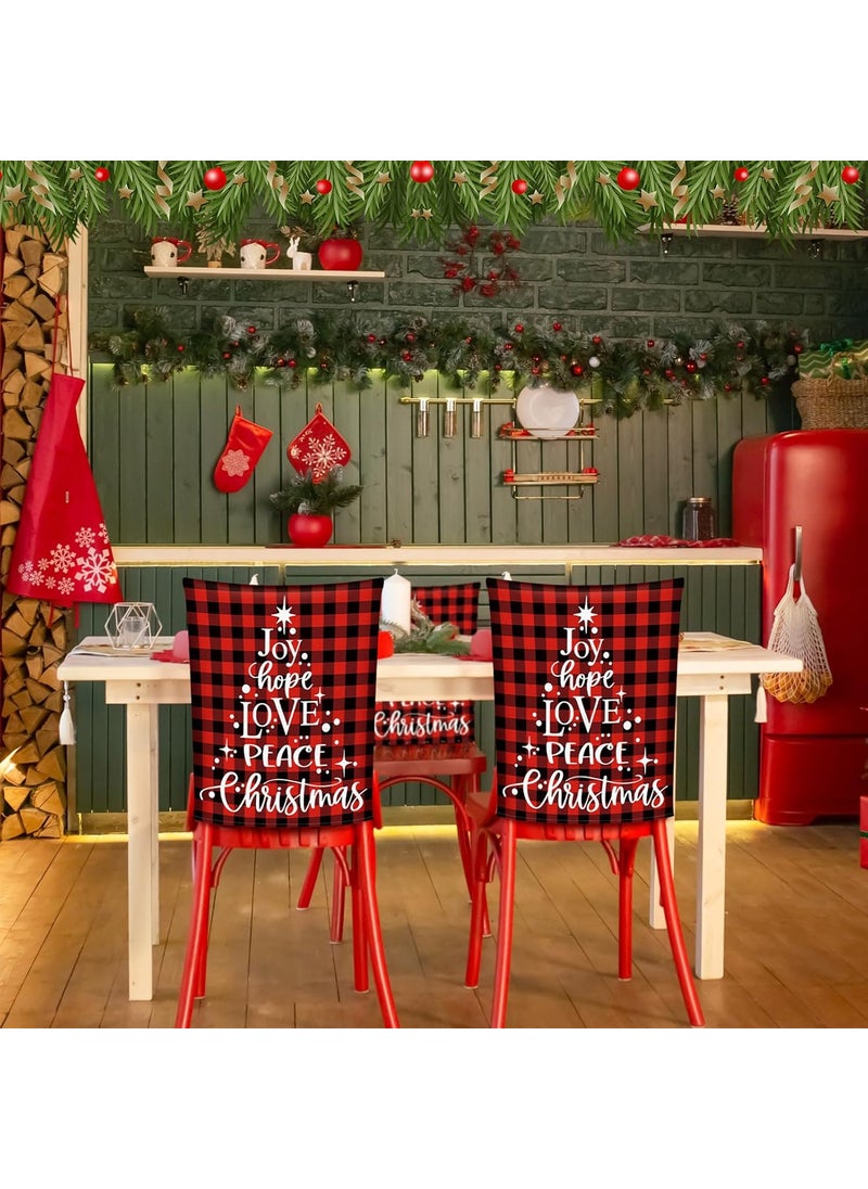 Moukeren Moukeren 6 Pcs Christmas Chair Back Covers Xmas Chair Covers Dining Room Seat Covers Buffalo Plaid Chair Slipcovers Removable Washable Dining Protector for Christmas Dining Kitchen Chair Decoration  - Image 3