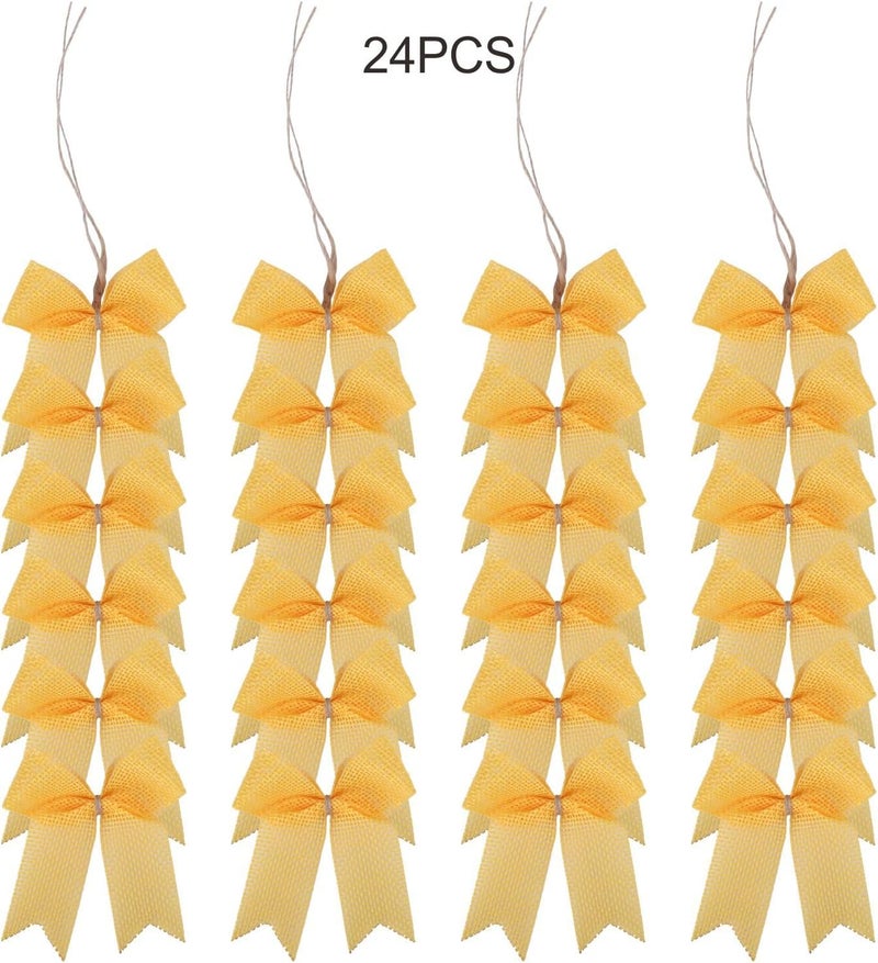 Meseey 24 Pcs 3 Inch Mini Buffalo Plaid Check Ribbon Bow Smal Bows for Crafts Sewing Scrapbook Wedding Christmas Halloween Thanksgiving Decorations (Yellow) - Image 2